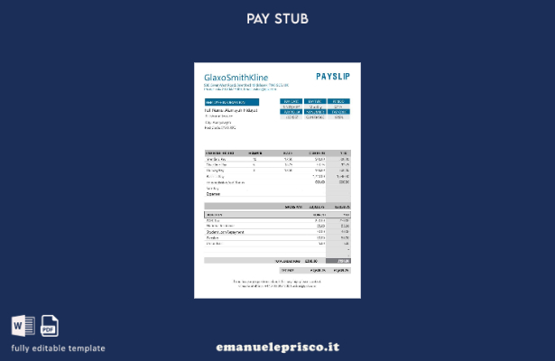 modello di busta paga dell'azienda farmaceutica GlaxoSmithKline in stile verific